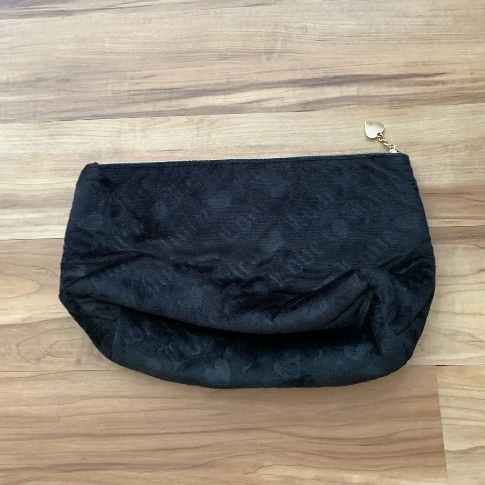 Juicy Couture Large Capacity Black Velour Cosmetic Pouch